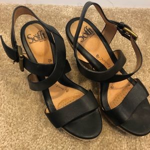 Sofft Black Leather Wedge Espadrilles